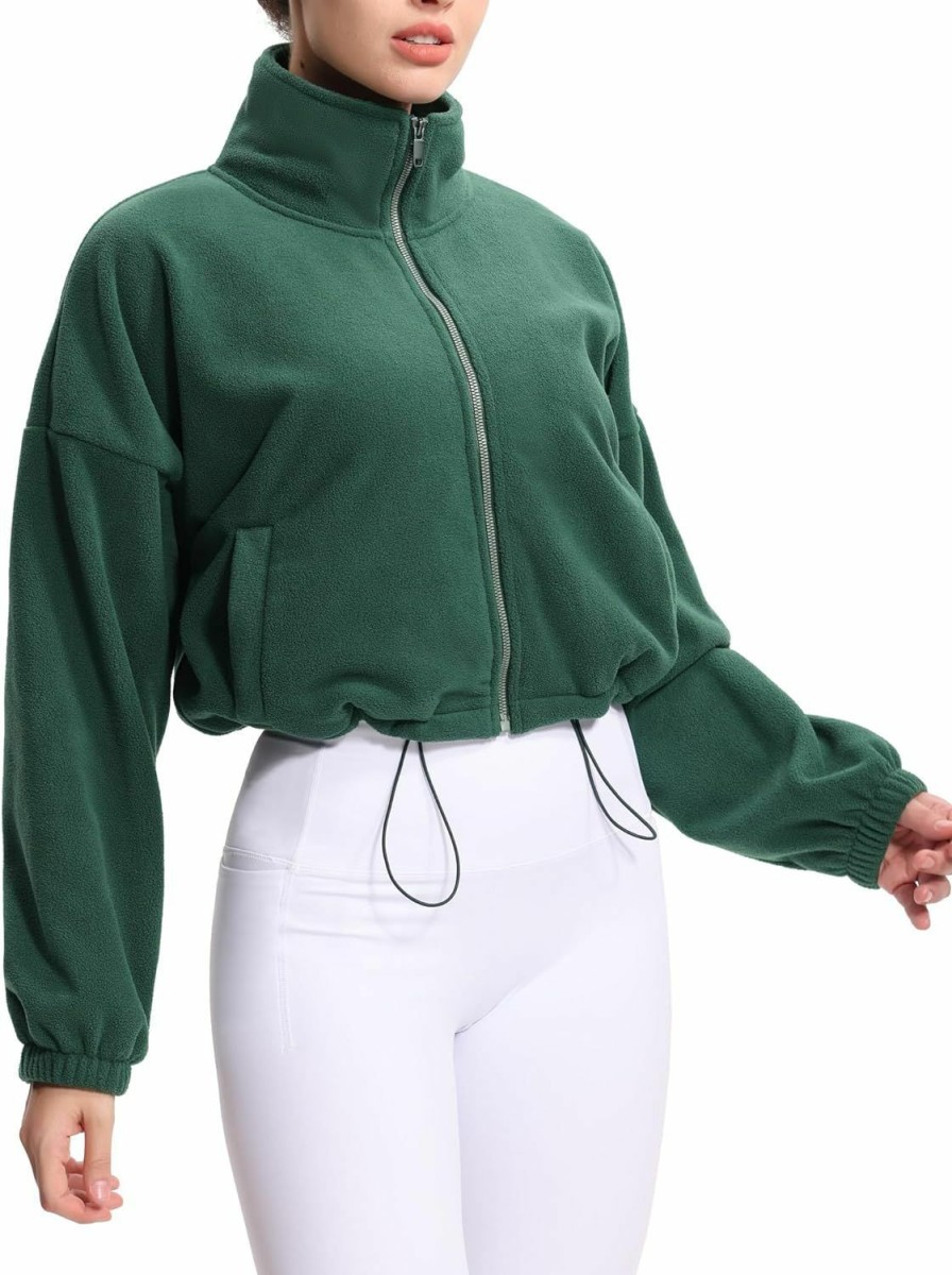 THE GYM PEOPLE The Gym People Women'S Fleece Cropped Jacket Full Zip Stand Collar Workout Short Sherpa Coats With Pockets Drawstring Hem | Coats, Jackets & Vests