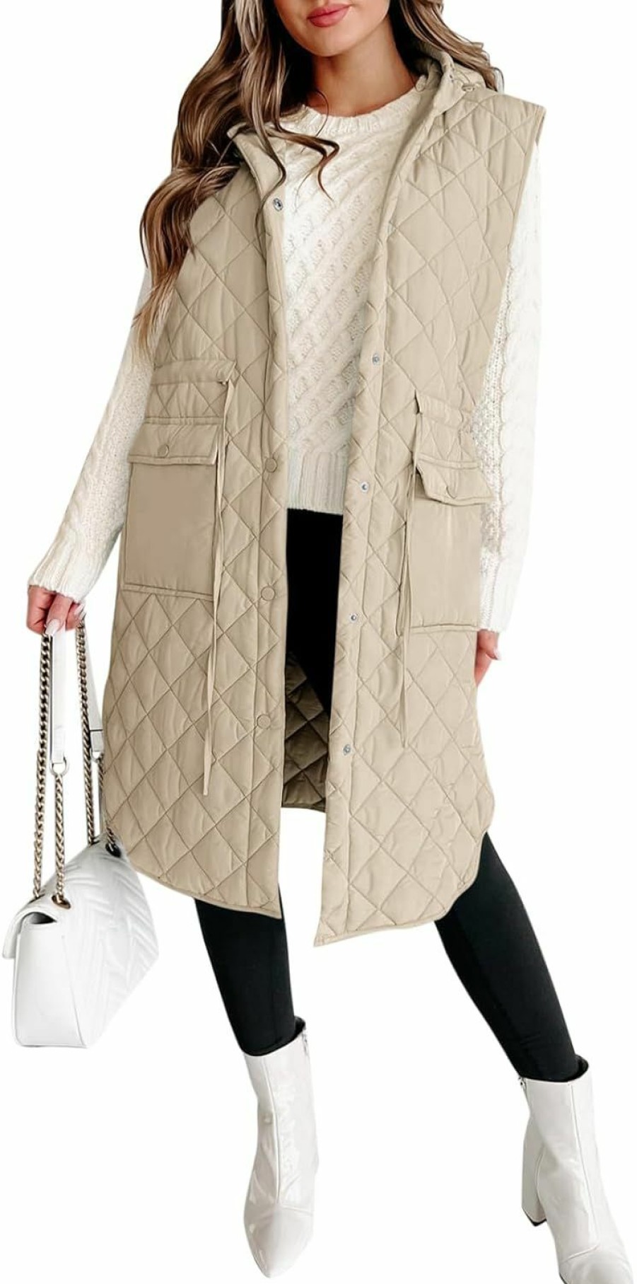 Tankaneo Tankaneo Women'S Long Puffer Vest Sleeveless Hood Quilted Winter Outwear Warm Jackets Coats | Coats, Jackets & Vests