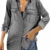 Runcati Runcati Womens Button Down Denim Shirt Long Sleeve Roll Up Casual Oversized Jean Shirt Jacket Distressed Tunic Tops | Coats, Jackets & Vests