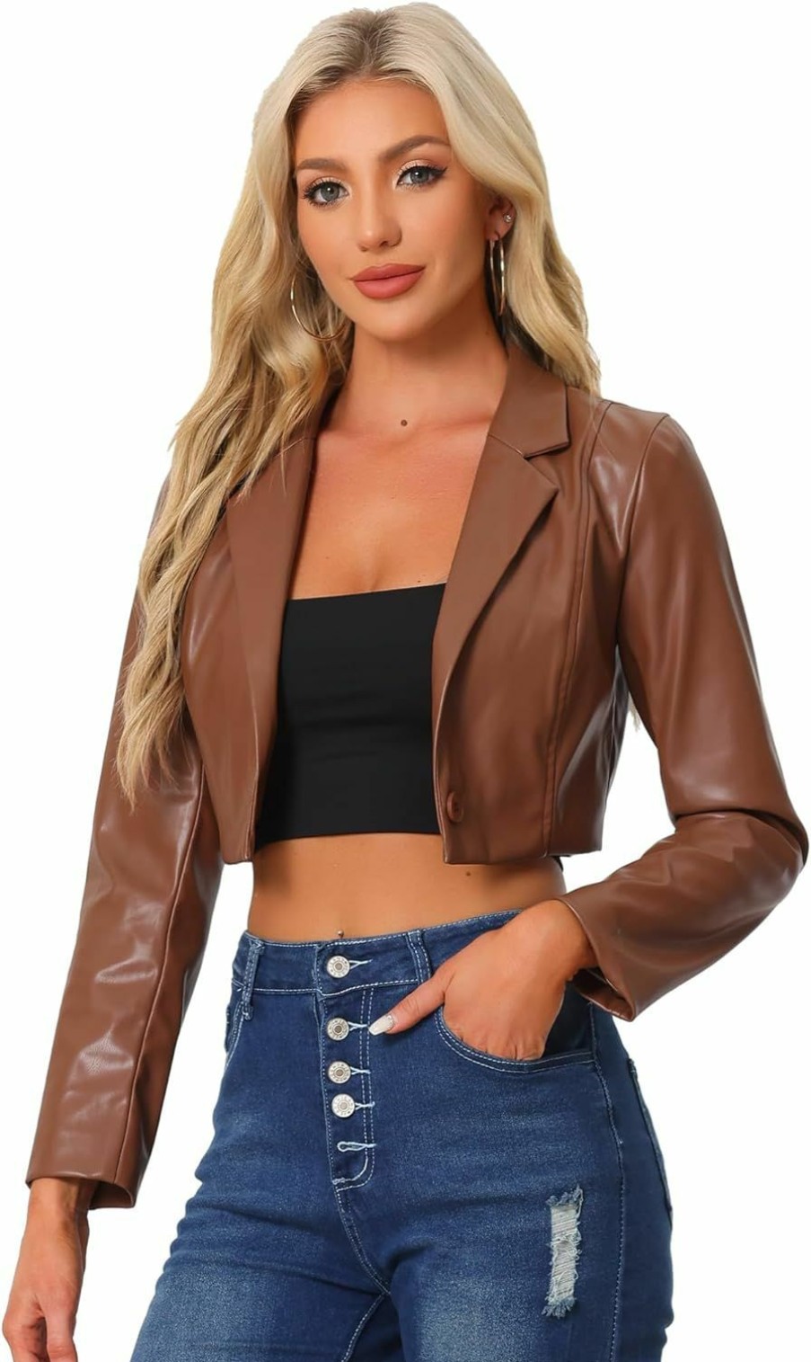 Allegra K Allegra K Cropped Leather Jacket For Women'S Pu Casual Cropped Moto Jacket | Coats, Jackets & Vests