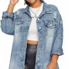 Floerns Floerns Women'S Plus Size Ripped Distressed Long Sleeve Denim Jacket | Coats, Jackets & Vests