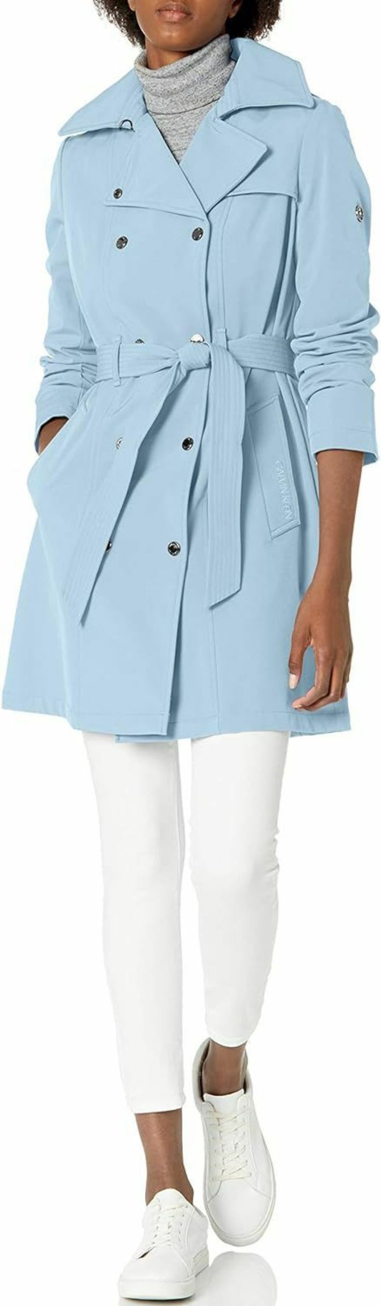 Calvin Klein Calvin Klein Women'S Double Breasted Belted Rain Jacket With Removable Hood | Coats, Jackets & Vests