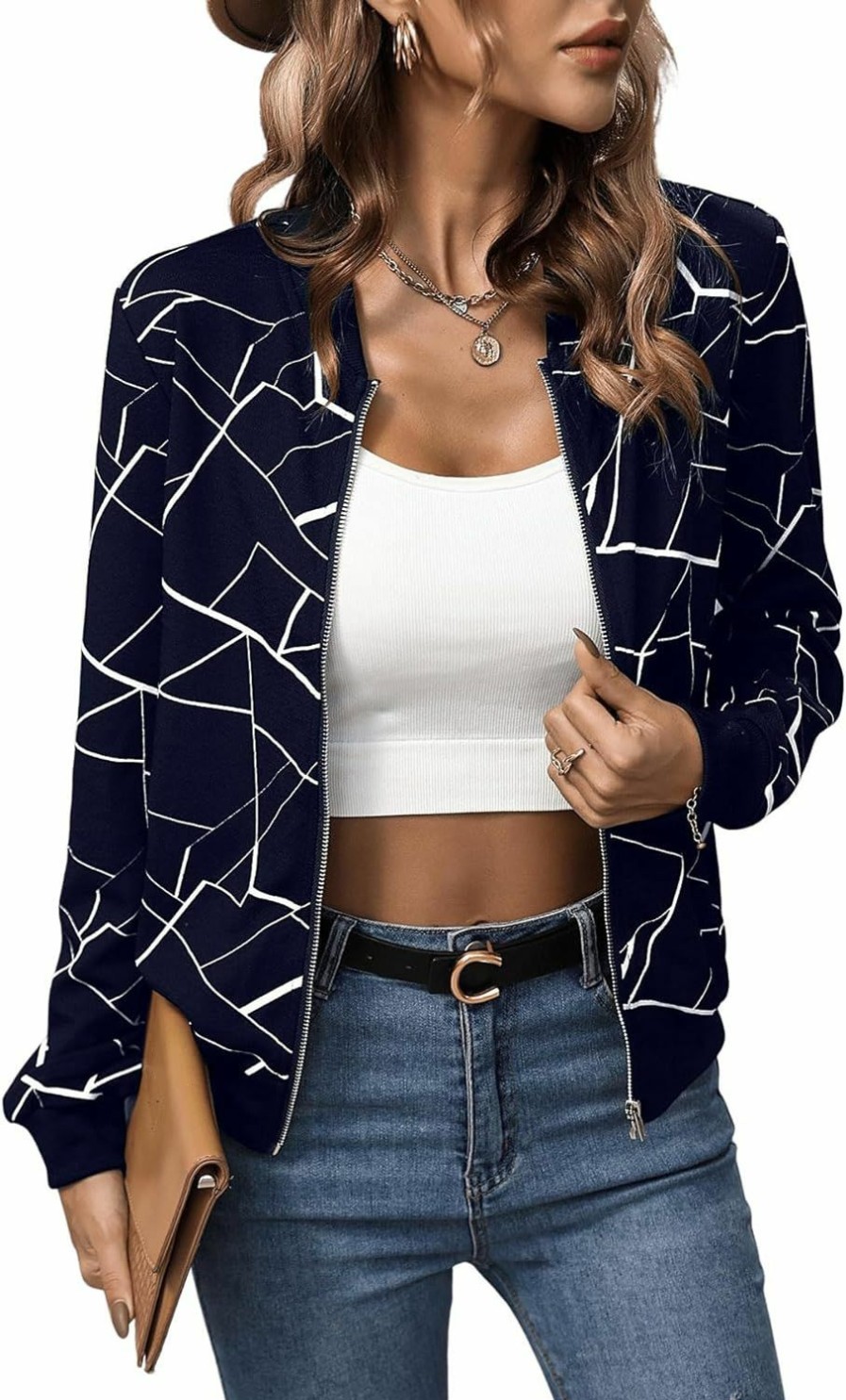 SOLY HUX Soly Hux Women'S Casual Print Zip Up Long Sleeve Bomber Jacket | Coats, Jackets & Vests