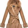 GRAN ORIENTE Gran Oriente Women'S Faux Leather Jacket With Faux Fur Lining And Collar Warm Winter Long Sleeve Button-Down Coat With Belt | Coats, Jackets & Vests