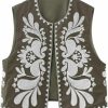 Meihuida Meihuida Women Embroidered Vest Top Y2K Vintage Open Front Floral Boho Cropped Waistcoat | Coats, Jackets & Vests