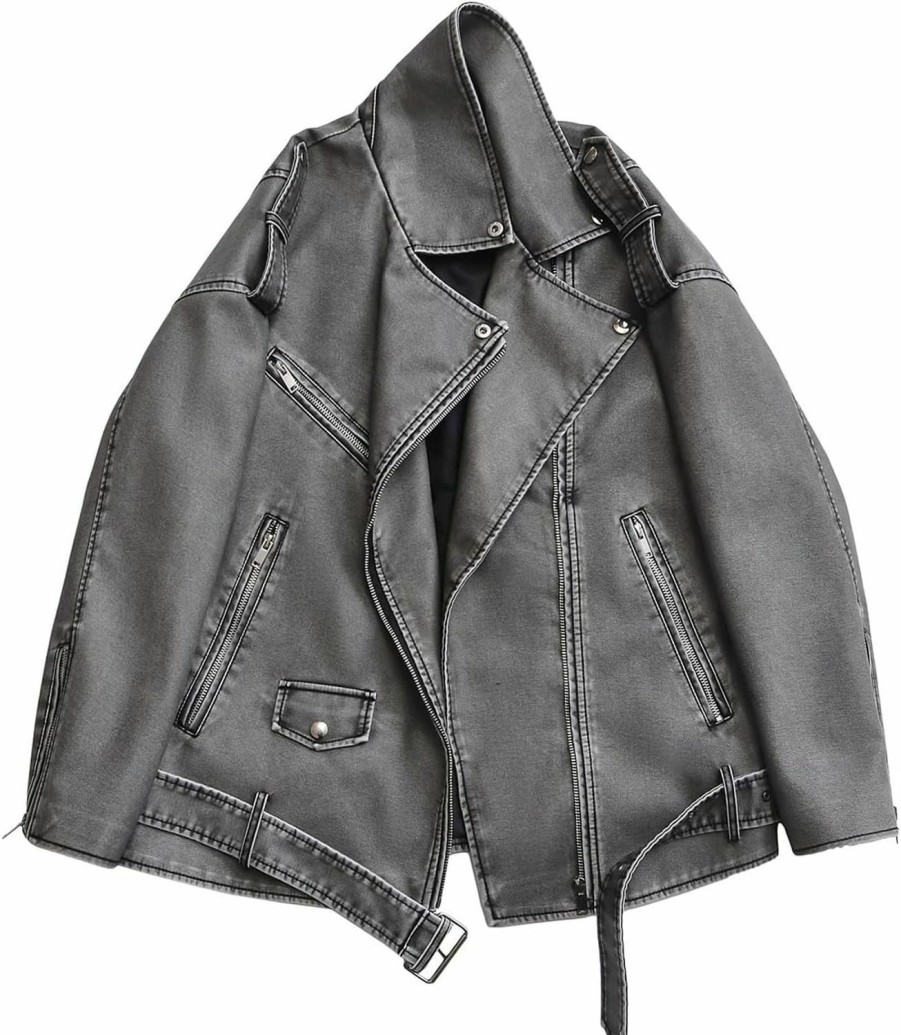 LY VAREY LIN Ly Varey Lin Women Faux Leather Jacket Lapel Collar Motorcycle Zip Up Long Sleeve Motor Biker Short Coat Jacket | Coats, Jackets & Vests