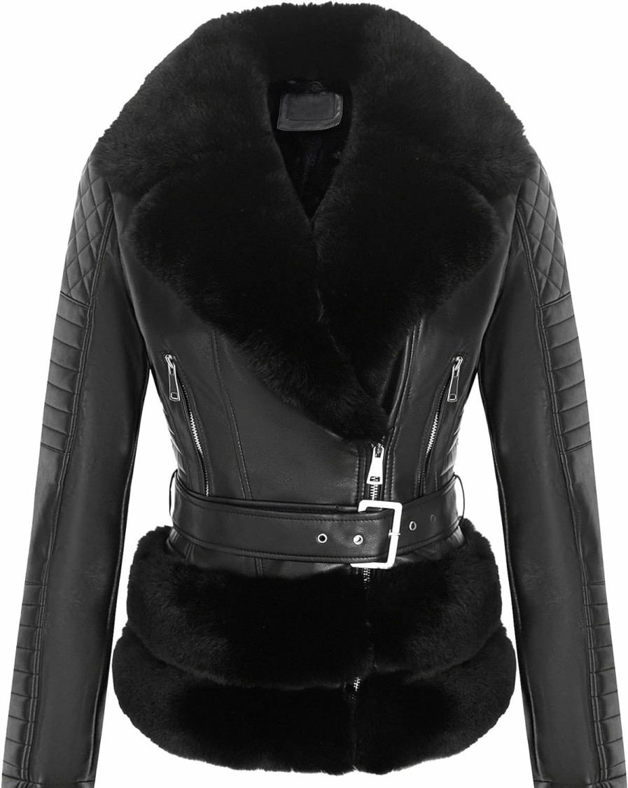 Bellivera Bellivera Women'S Faux Leather Jacket Moto Biker Sherpa-Lined Coat With Removable Fur Collar | Coats, Jackets & Vests