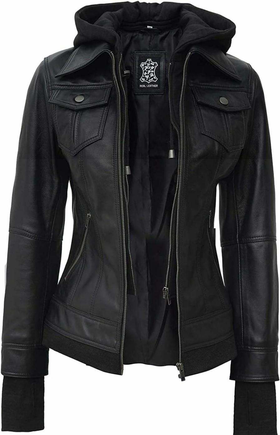 fjackets Fjackets Leather Jackets For Women - Removable Hood & Bomber Real Lambskin Leather Jacket Womens | Coats, Jackets & Vests