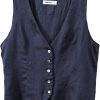 Amazhiyu Amazhiyu Womens Pure Linen Sleeveless Button Down Crop Top V Neck Waistcoat Vest | Coats, Jackets & Vests