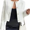 Mina self Womens Cropped Tweed Plaid Blazer Jacket 2024 Spring Open Front Collarless Casual Business Work Office Suit | Coats, Jackets & Vests