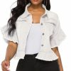 Suvimuga Suvimuga Women'S Denim Jacket Button Down Distressed Ruffle Sleeve Crop Jean Jackets Coat | Coats, Jackets & Vests