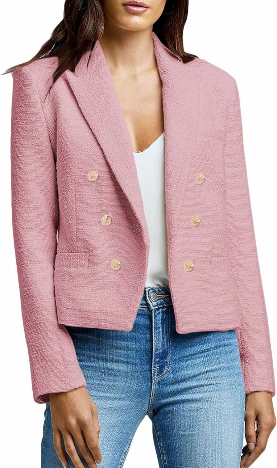 Mina self Womens' Casual Blazer 2024 New Spring Cropped Elegant Ladies Lightweight Open Front Work Office Business Pocket Jacket | Coats, Jackets & Vests