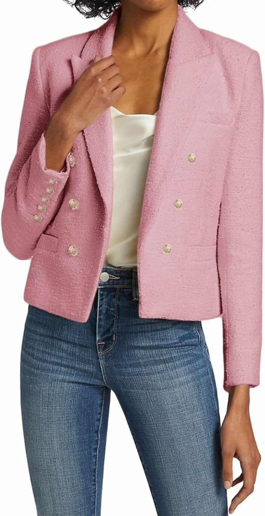 Mina self Womens' Casual Blazer 2024 New Spring Cropped Elegant Ladies Lightweight Open Front Work Office Business Pocket Jacket | Coats, Jackets & Vests