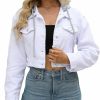 LifeShe Lifeshe Women Croped Denim Jacket Button Down Distressted Jean Jackets With Detachable Hood | Coats, Jackets & Vests