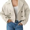 Tankaneo Tankaneo Womens Cropped Trench Coat Lapel Double Breasted Short Jacket Outwear With Pockets | Coats, Jackets & Vests