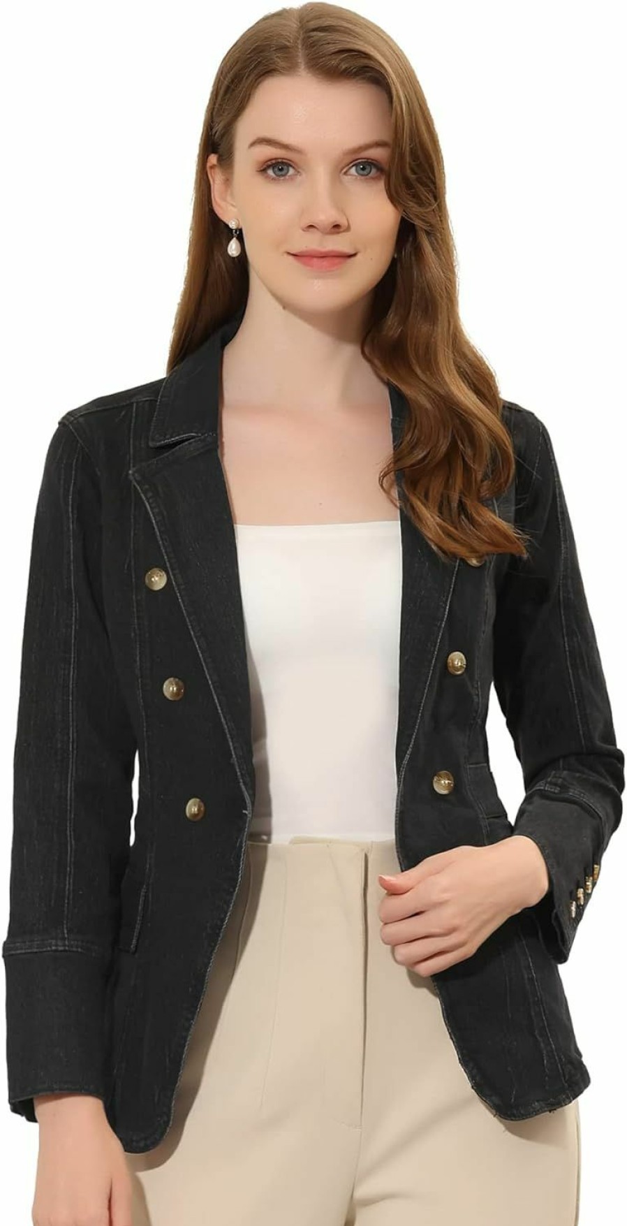 Allegra K Allegra K Jean Blazer For Women'S Lapel Notch Collar Long Sleeve Denim Jacket | Coats, Jackets & Vests