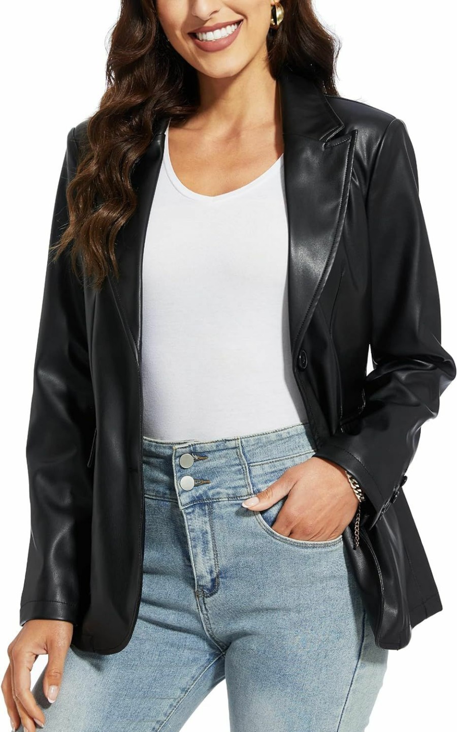 Fahsyee Fahsyee Women'S Faux Leather Blazer Jackets Women, Black Motorcycle Vintage Moto Biker Coat Vegan Pleather Fashion S-Xxl | Coats, Jackets & Vests