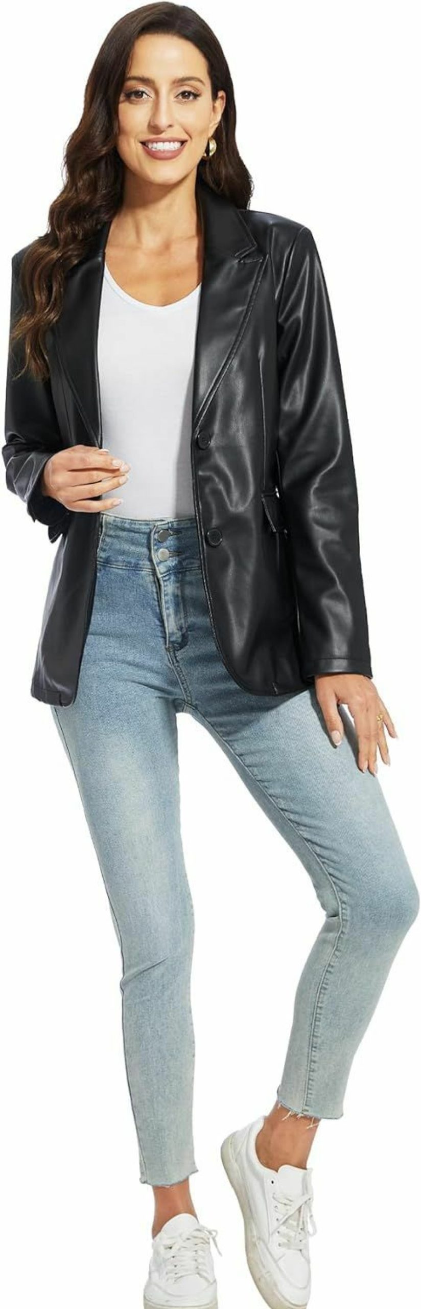 Fahsyee Fahsyee Women'S Faux Leather Blazer Jackets Women, Black Motorcycle Vintage Moto Biker Coat Vegan Pleather Fashion S-Xxl | Coats, Jackets & Vests