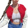 Xaspee Xaspee Women'S Casual Baseball Jacket Faux Leather Colorblock Button Crop Bomber Jacket | Coats, Jackets & Vests