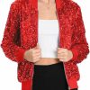 Yutuwomsfushi Women'S Sequin Jacket Long Sleeve Blazer Glitter Front Zip With Pockets Casual Sparkly Party Velvet Bomber | Coats, Jackets & Vests