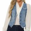 Allegra K Allegra K Denim Vest For Women'S Sleeveless V Neck Washed Distressed Jean Jacket | Coats, Jackets & Vests