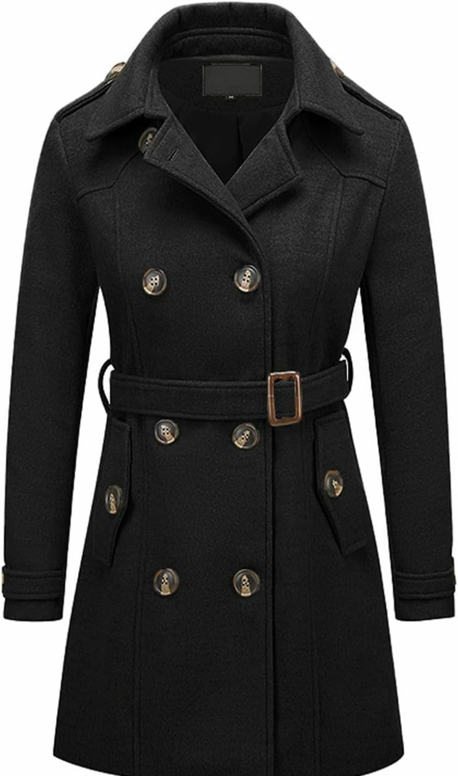 Rasujie Womens Pea Coat Double Breasted Wool Coat Long Winter Trench Coat With Belt | Coats, Jackets & Vests