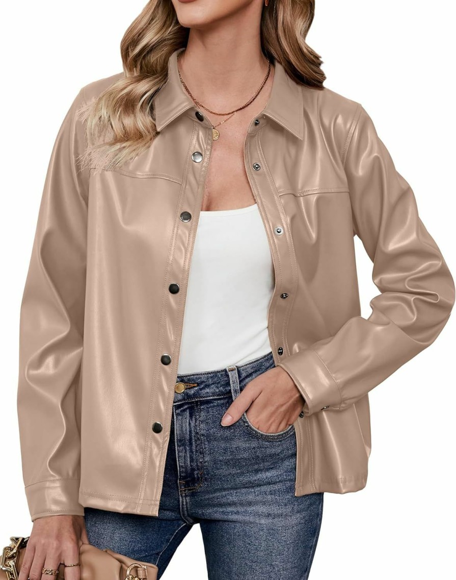 luvamia Luvamia Faux Leather Jackets For Women Long Sleeves Vegan Leather Shackets Jacket Side Pockets Trendy Moto Biker Coat | Coats, Jackets & Vests