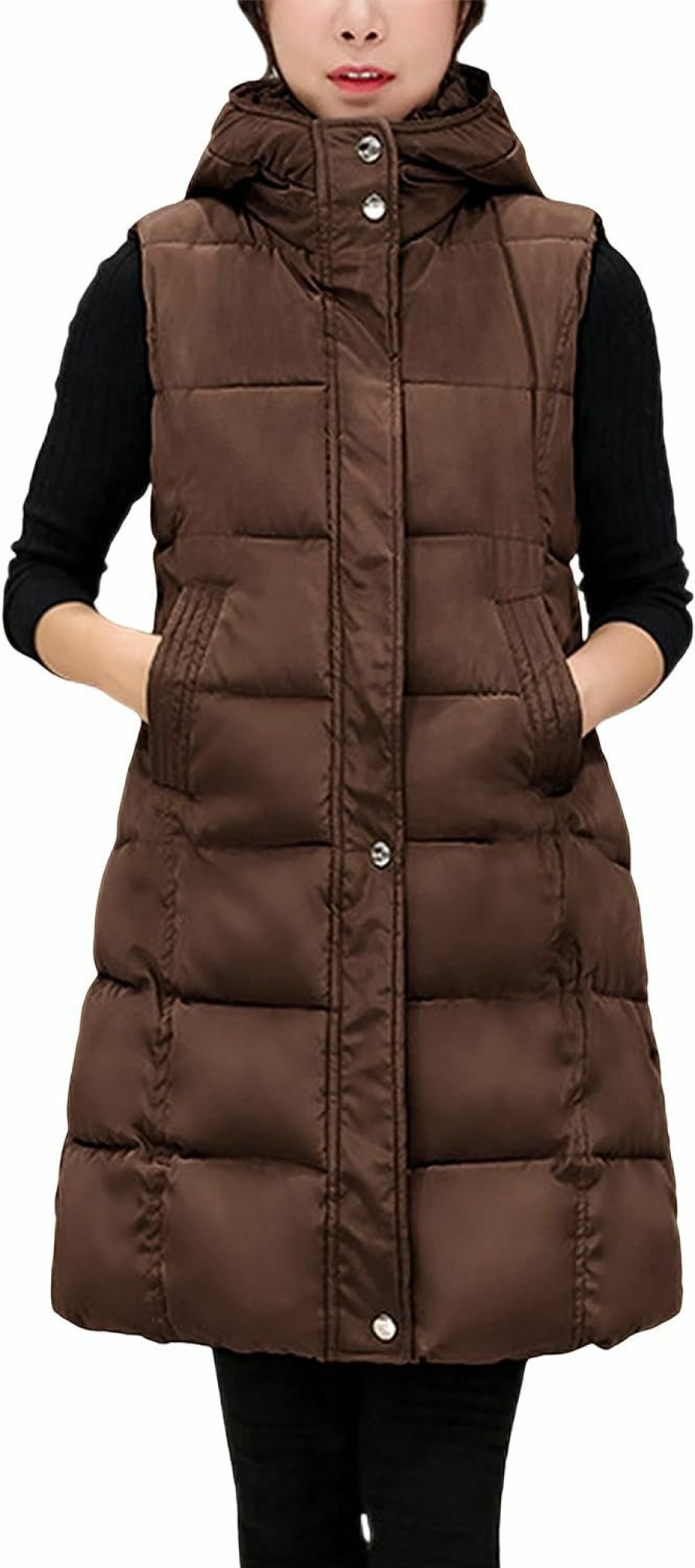 Tanming Tanming Women'S Long Puffer Vest Cotton Sleeveless Puffy Jacket With Removable Hood | Coats, Jackets & Vests