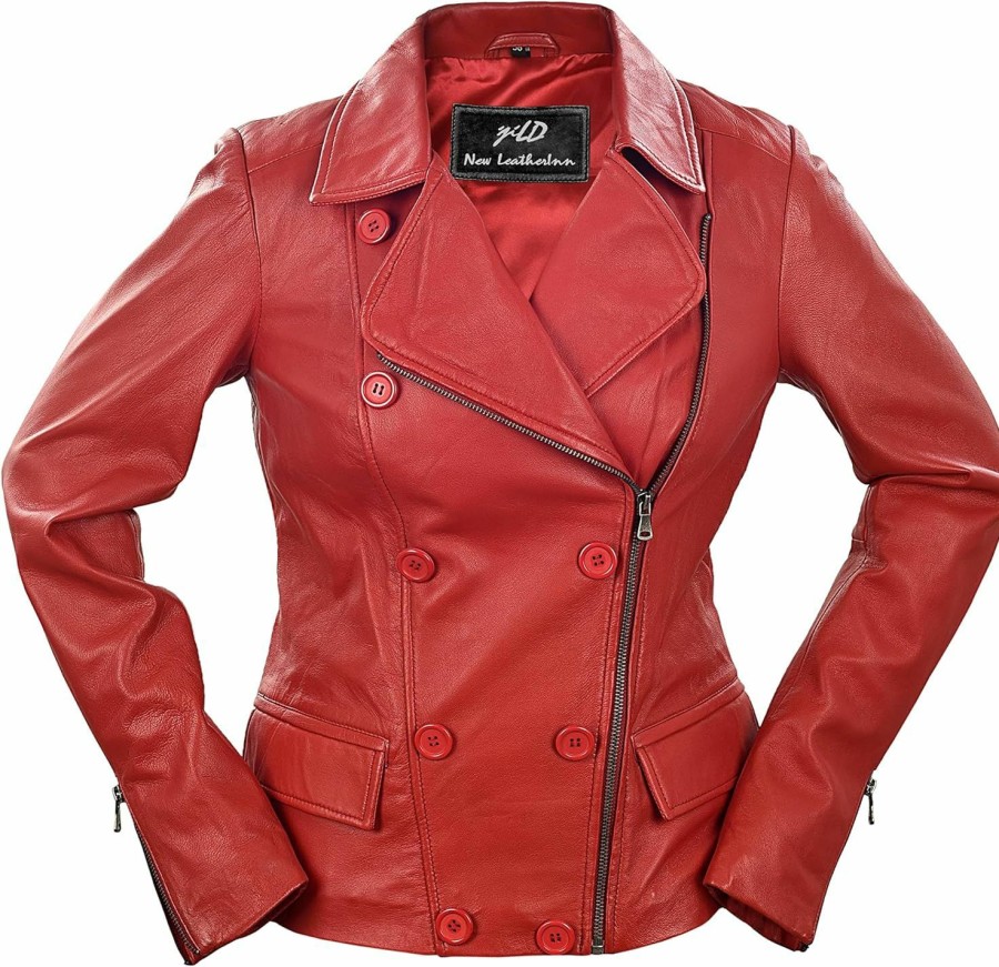 Jild Women'S Blazer Coat Style Zipper Real Leather Motorcycle Jacket - Casual Fashion Moto Biker Lambskin Leather Jacket Women | Coats, Jackets & Vests