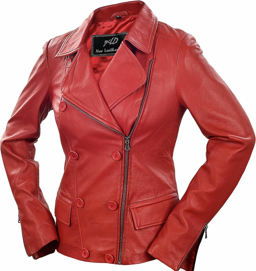 Jild Women'S Blazer Coat Style Zipper Real Leather Motorcycle Jacket - Casual Fashion Moto Biker Lambskin Leather Jacket Women | Coats, Jackets & Vests