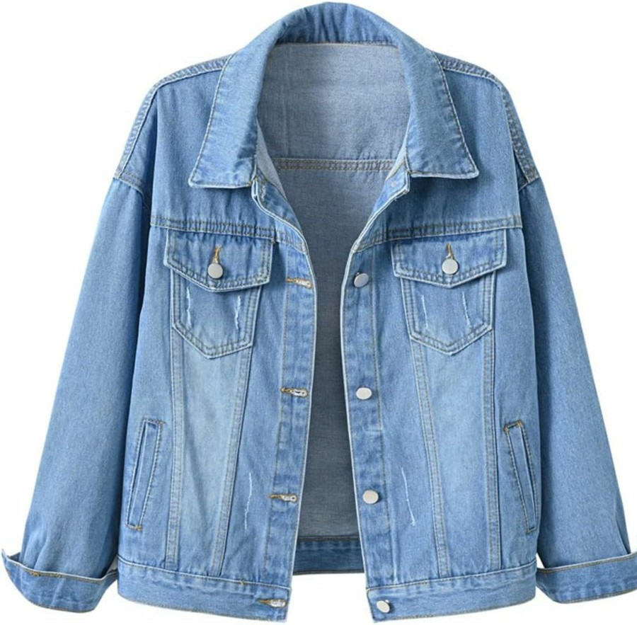 LifeShe Lifeshe Women'S Basic Button Down Denim Jean Jacket Coat | Coats, Jackets & Vests