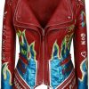 Fashion SX Fashion Sx Women'S Punk Floral Embroidered Short Faux Leather Jacket Hand-Painted Moto Pu Coat | Coats, Jackets & Vests