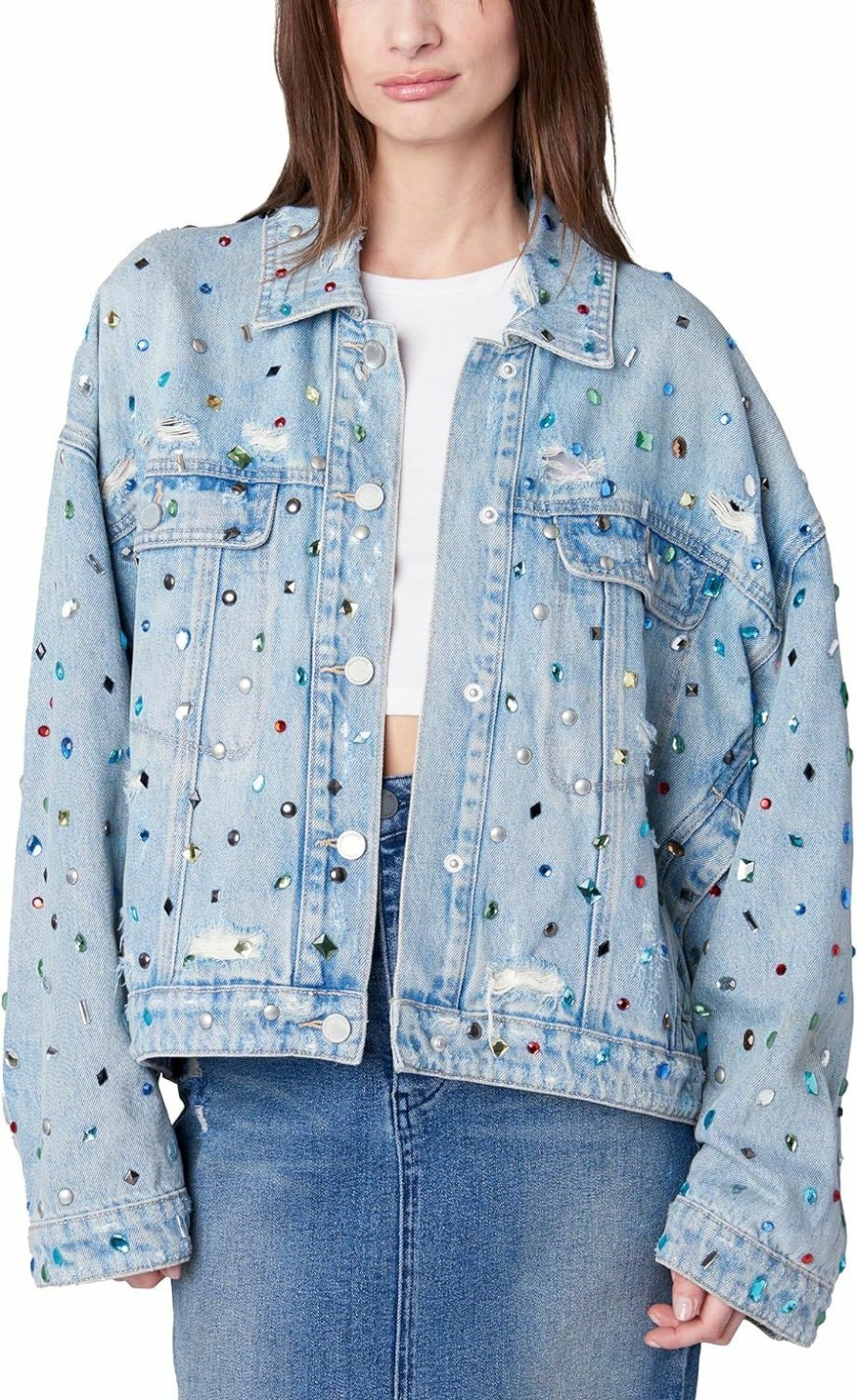 [BLANKNYC] [Blanknyc] Womens Oversized Sustainable Multi Color Embellished Denim Trucker | Coats, Jackets & Vests