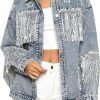 CYLADY Women'S Boyfriend Denim Jacket Long Sleeve Oversized Fringe Jean Jacket Coats | Coats, Jackets & Vests