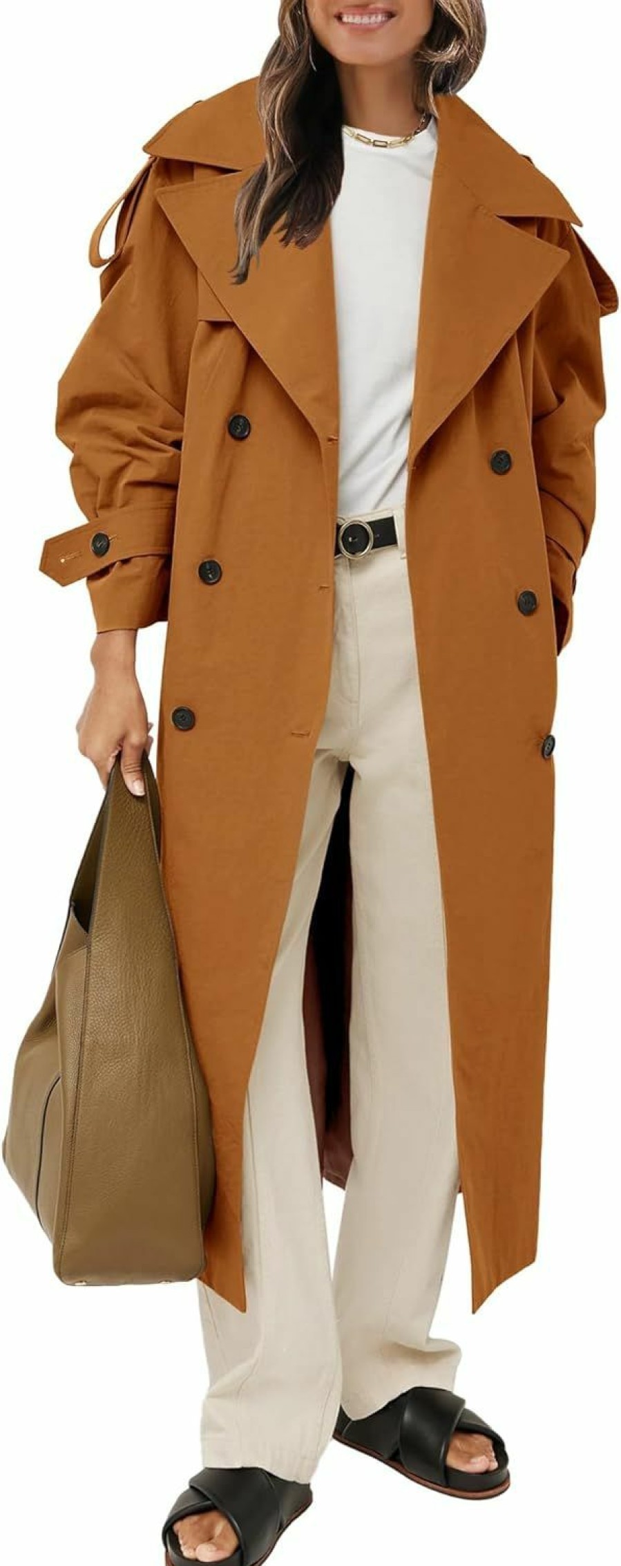 Farktop Farktop Womens Oversized Long Trench Coat Double Breasted Lapel Windproof Overcoat With Belt | Coats, Jackets & Vests