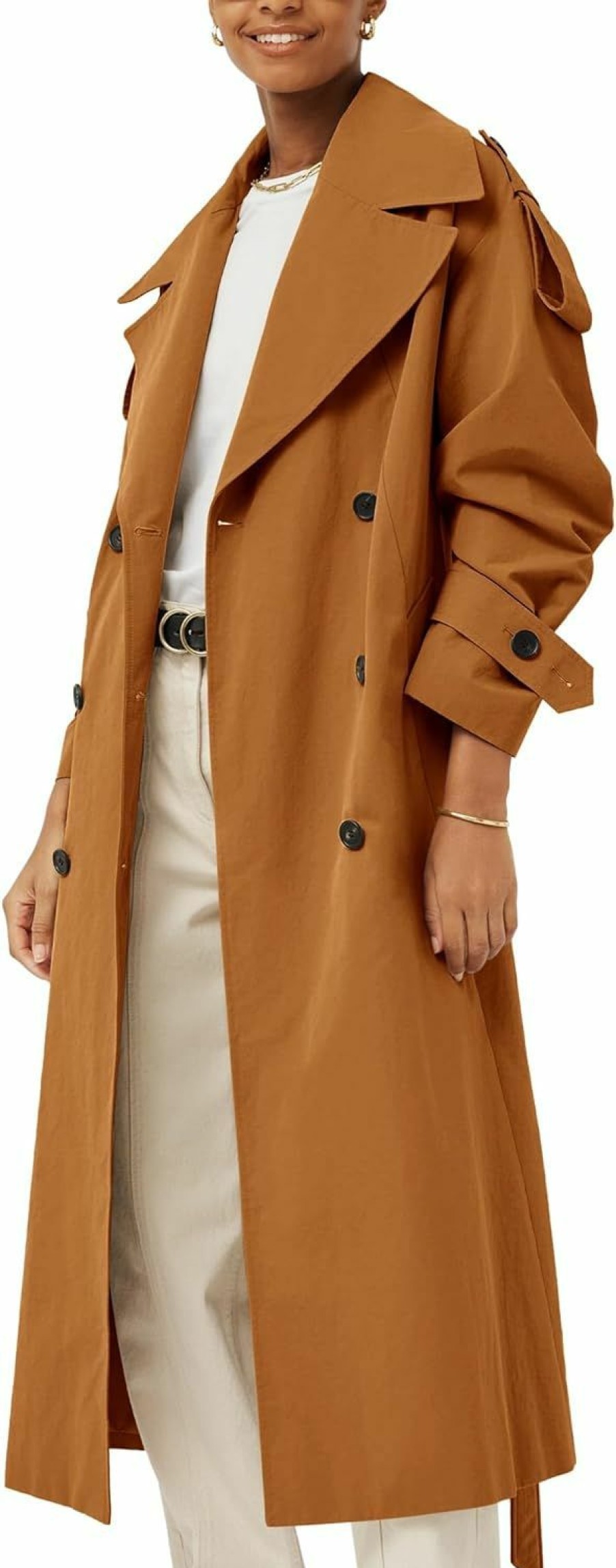 Farktop Farktop Womens Oversized Long Trench Coat Double Breasted Lapel Windproof Overcoat With Belt | Coats, Jackets & Vests