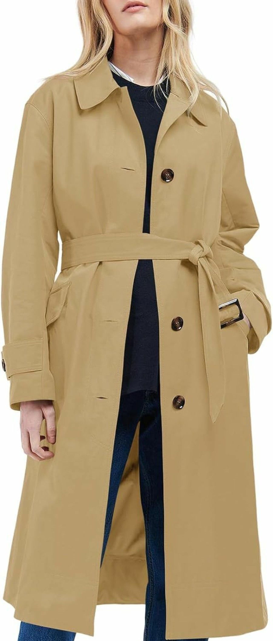 Tankaneo Tankaneo Womens Trench Coats Single Breasted Long Windproof Overcoat With Pockets And Belt | Coats, Jackets & Vests