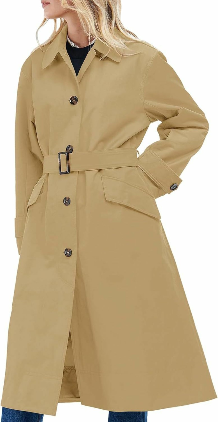 Tankaneo Tankaneo Womens Trench Coats Single Breasted Long Windproof Overcoat With Pockets And Belt | Coats, Jackets & Vests