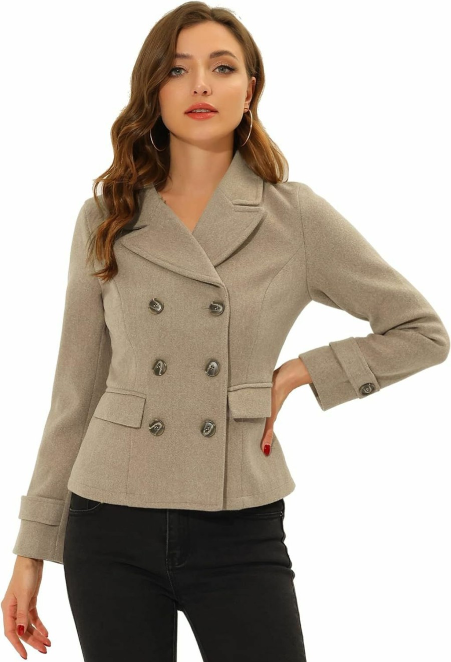 Allegra K Allegra K Women'S Notched Lapel Double Breasted Pea Coat | Coats, Jackets & Vests