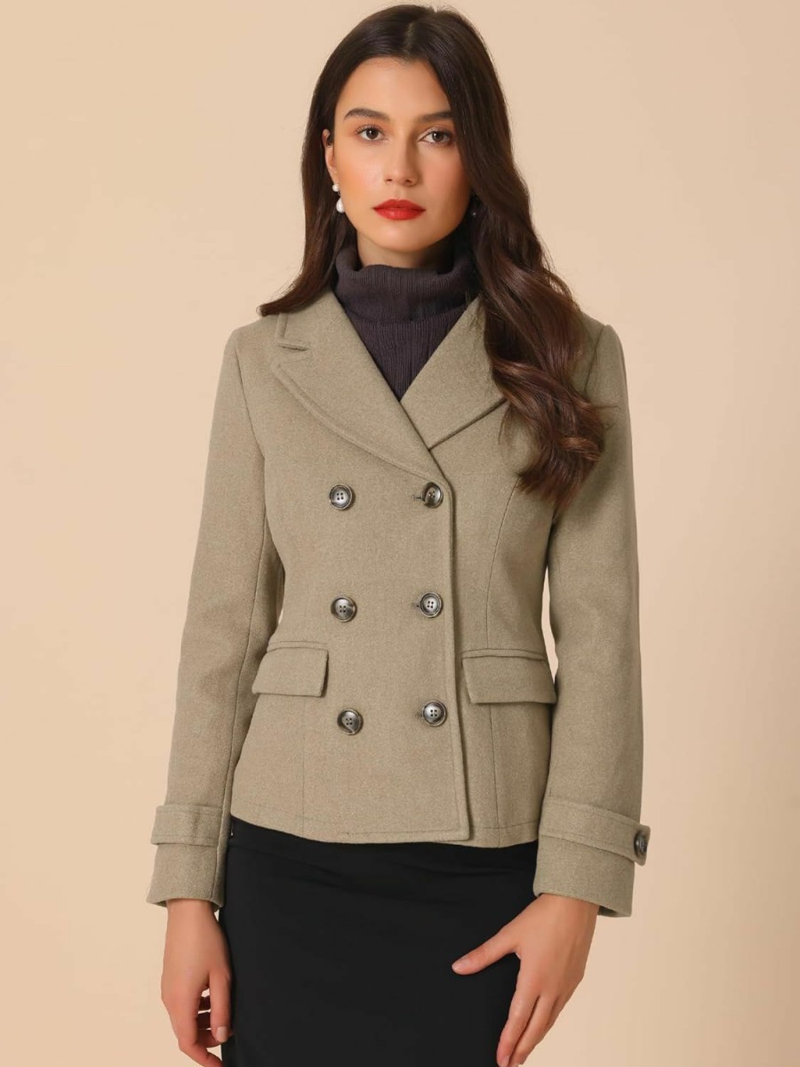 Allegra K Allegra K Women'S Notched Lapel Double Breasted Pea Coat | Coats, Jackets & Vests