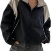 YEXPINE Y2K Jacket For Women Zip Up Waterproof Windbreaker Loose Drop Oversized Varsity Lightweight Jacket | Coats, Jackets & Vests