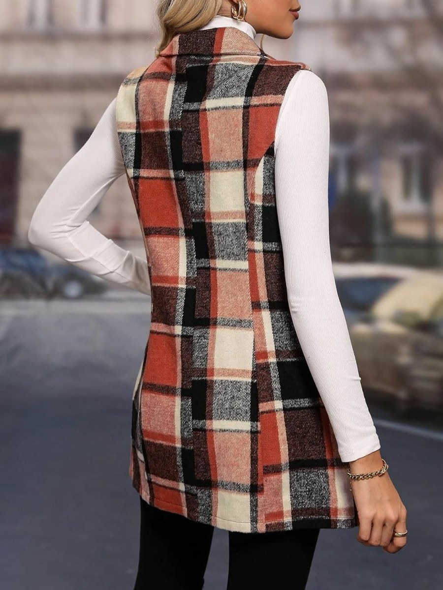 MakeMeChic Makemechic Women'S Plaid Vest Coat Casual Lapel Neck Button Front Sleeveless Blazer Jacket Outerwear | Coats, Jackets & Vests