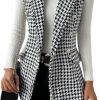 WDIRARA Wdirara Women'S Houndstooth Print Sleeveless Lapel Raw Trim Button Front Long Vest Jacket | Coats, Jackets & Vests