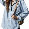 Fazortev Fazortev Women'S Denim Pullover Casual Button V Neck Blouse Loose Fit Long Sleeve Jean Jacket With Pocket | Coats, Jackets & Vests